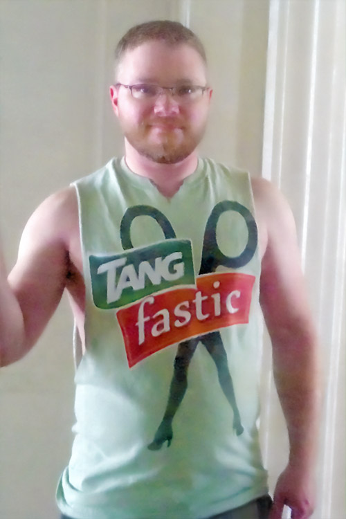 Selfie of Jared wearing the Tangfastic shirt.